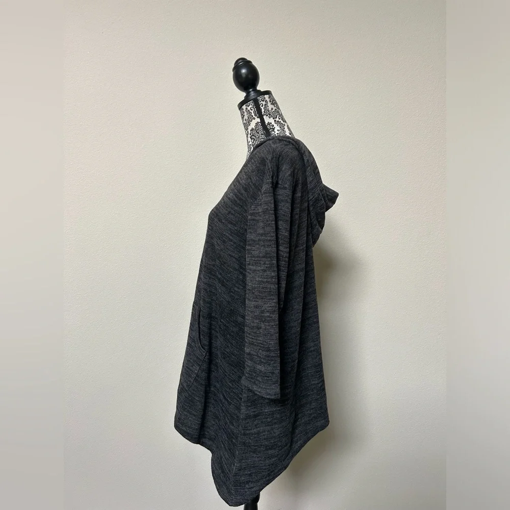 LOGO by Lori Goldstein Charcoal Knit Hooded Asymmetric Tunic Top L - Picture 3 of 6